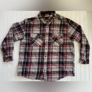 Red Black and White Heavy Duty Flannel Button Up Long Sleeve Shirt - Men’s XL